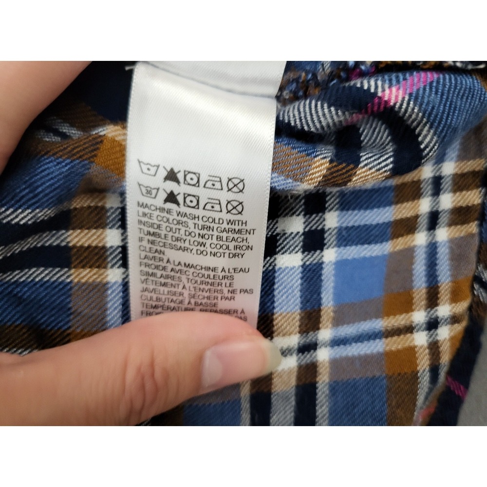 Lucky Brand Plaid Flannel Button Up Shirt Women M Medium Long Sleeve Blue Pink - Picture 12 of 14